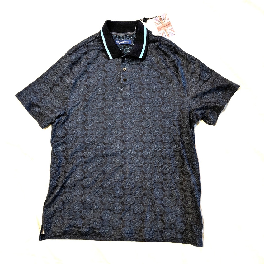 English Laundry Blue Patterned Polo Shirt L